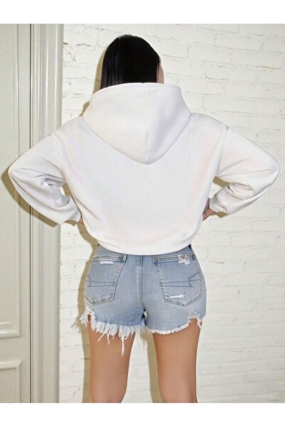 OVER HEAD Γυναικείο φούτερ White Heart με τύπωμα oversized με κουκούλα