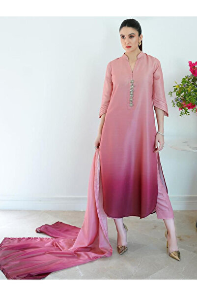 MYSMAR Pink Colored Satin Silk Top Bottom Dupatta - BPK1004 | Pink