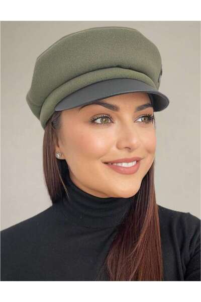 Confortino Luxury women's fabric cap with leather visor ANNE - ONE SIZE & ADJUSTABLE