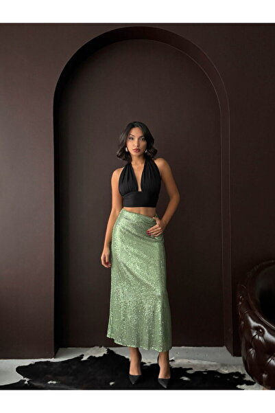 Lady Pixie High Waist Sequined Long Skirt