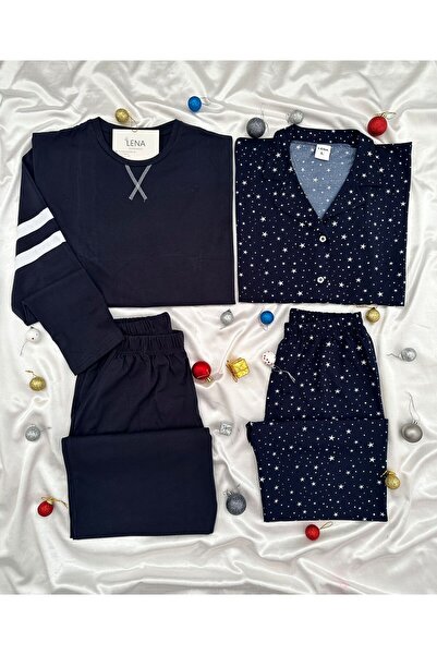 Lena Homewears Daily Comfortable Lover Couple Long Sleeve Pajama Set (Set of 2)