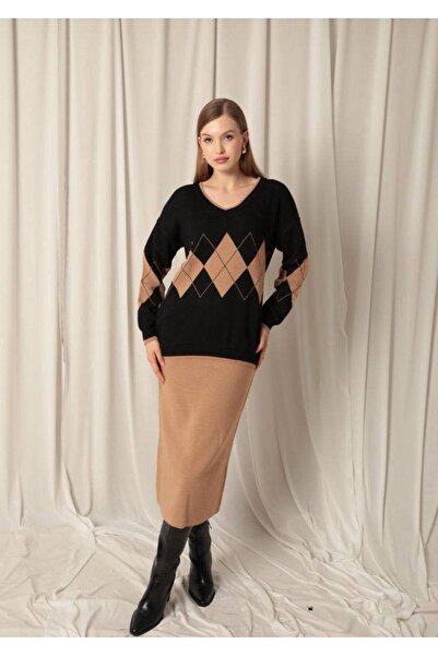 GİYSİ DÜNYASI 57 Tricot Fabric Midi Length Standard Bdn Sweater Skirt 2-Piece Set