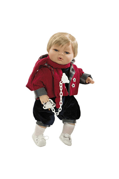 Berbesa Papusa interactiva Raul cu pulover rosu si bermude, 42 cm,