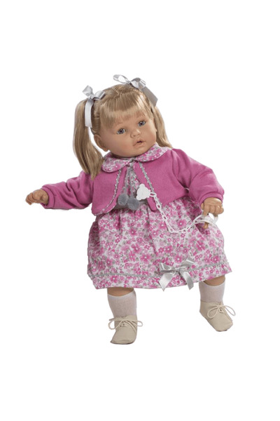 Berbesa Papusa interactiva Ines in rochita cu floricele si bolero lila, 62 cm,