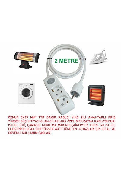 aryes Yanmaz Bakır 3x2.5 mm² TTR Uzatma Kablosu – Yüksek Güçlü Cihazlar İçin ...
