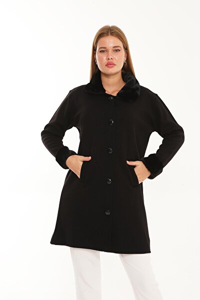 Lanze Steel Knitted Fur Collar Knitwear Coat