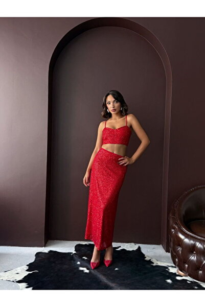 Lady Pixie High Waist Sequined Long Skirt