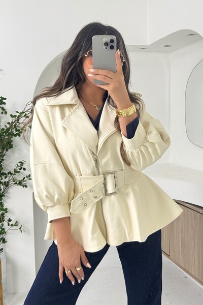 Sohotique By P Δερμάτινο μπουφάν με ελαστική ζώνη στη μέση εκρού