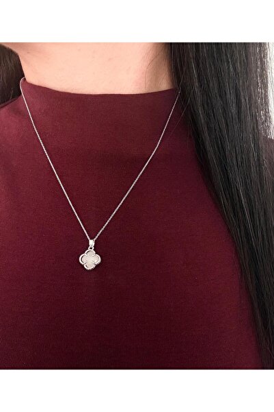 stainless steell White Clover Figure Silver Plated Necklace