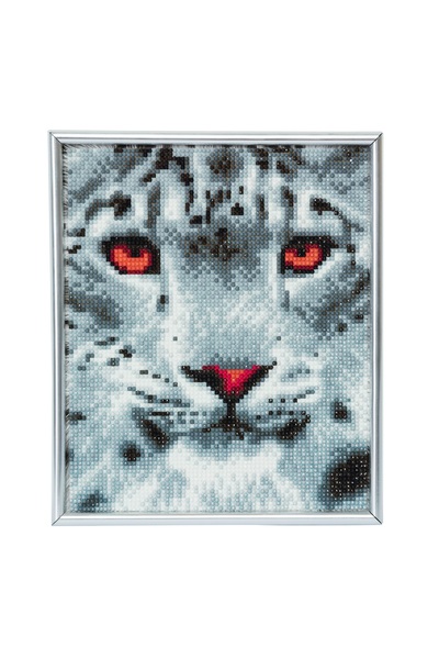 Craft Buddy Set creativ Crystal Art in rama foto argintie Snow Leopard 21x25cm,
