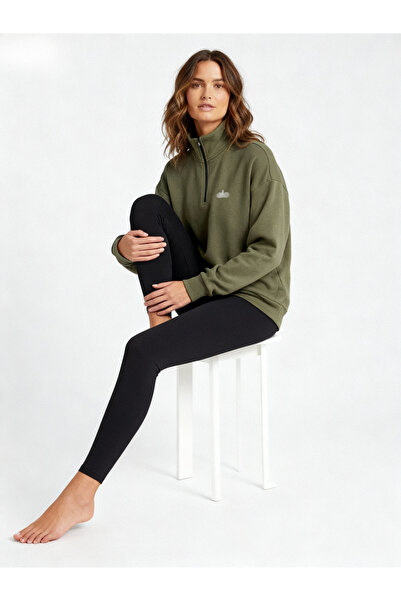 HepsitrentStore Khaki Color Zippered Collar Long Sleeve Sweatshirt