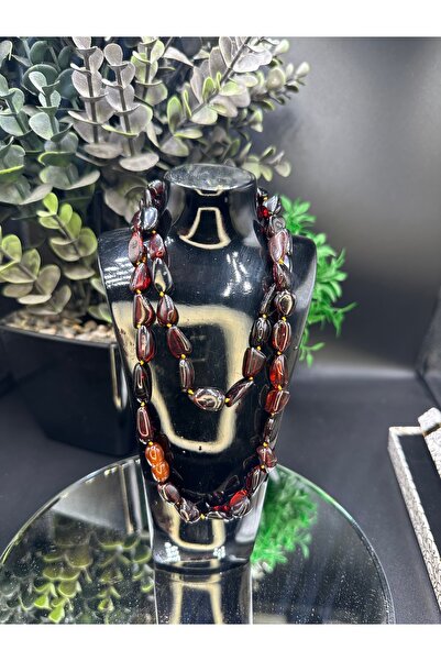 NikaŞ Drop Amber Necklace with Gift Box | Cherry Color 60 cm | Genuine and Natural Energy Stone