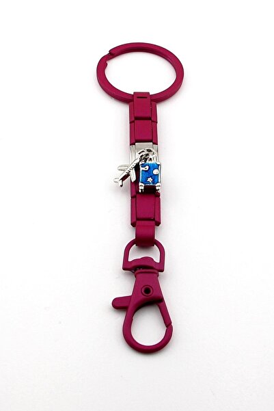 Solfera Airplane Suitcase Luggage Traveler Travel Holiday Fuchsia Steel Charm Bag Ornament Keychain Ky090