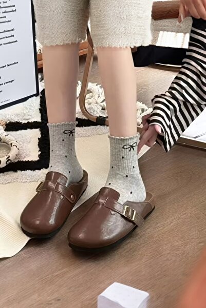 Hitit Socks Women's 4 Pairs of Japanese Style College Socks with Ribbon and Polka Dot Patterns, Suitable for Daily Use