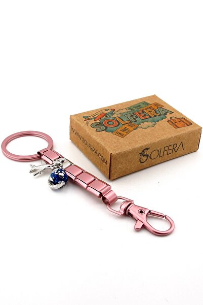Solfera Airplane World Globe Travel Holiday Pink Steel Charm Bag Ornament Keychain Ky086