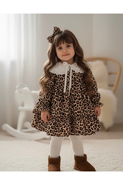 Tinypeople Girls' Leopard Dress Doll Collar Leopard Dress Shooting Dress Children's Costume