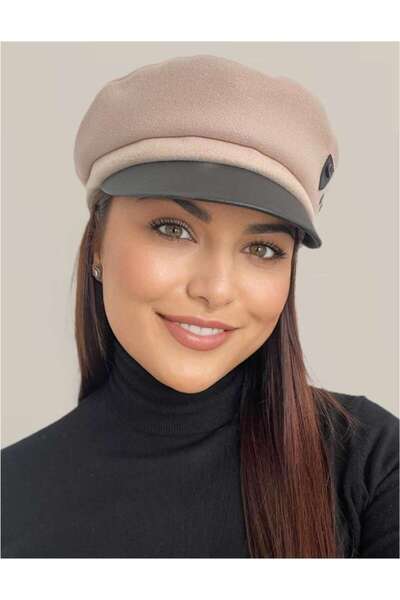 Confortino Luxury women's fabric cap with leather visor ANNE - ONE SIZE & ADJUSTABLE