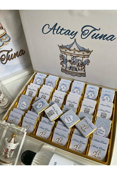 Minemiss Tasarım Kutulu İsme Özel Tasarımlı Kız-Erkek Bebek Çikolatası 100 Ad...