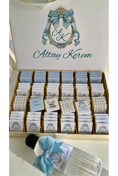 Minemiss Tasarım Kutulu İsme Özel Tasarımlı Kız-Erkek Bebek Çikolatası 100 Ad...