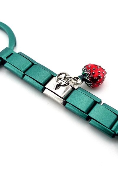 Solfera Red Strawberry Fruit Green Stainless Steel Charm Bag Ornament Keychain Ky106