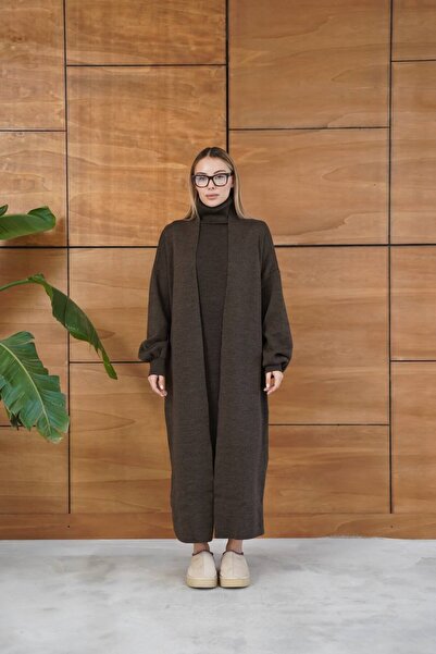 GİYSİ DÜNYASI 57 Tri̇ko Kumaş Standard Bdn Full Length Cardigan Dress 2-Piece Set