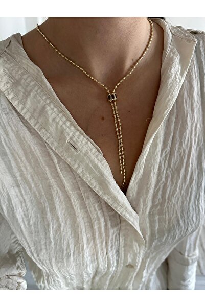 Charmist 14K Çelik Üzeri Altın Kaplama Kırmızı Taş Y Kolye