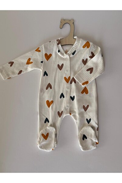 Reva baby Cotton Heart Patterned Booties Jumpsuit
