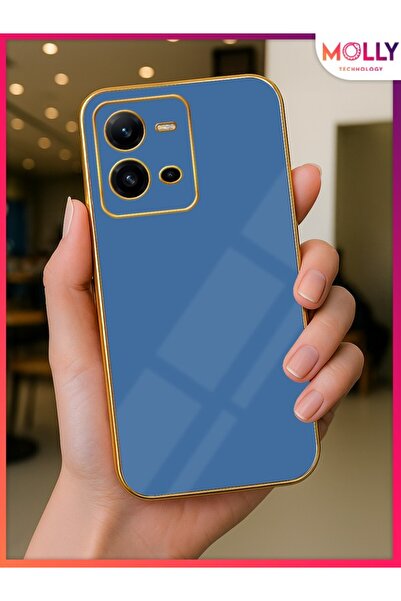 Molly Petrol Blue Silicone Case for Vivo V25 with Gold Detailing on the Edges