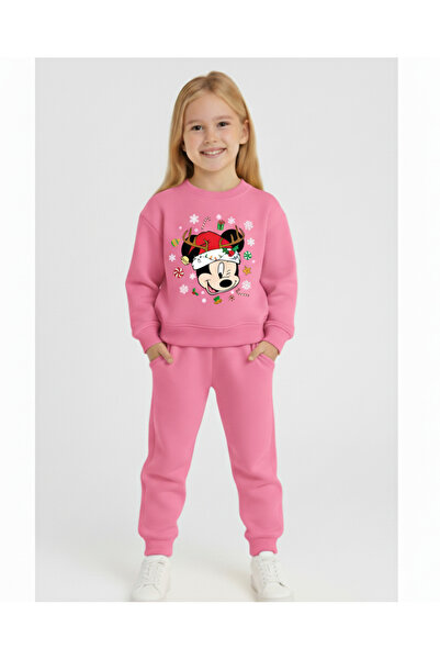 LİTTLE TORTOİSE Girl's New Year Christmas Special Printed Sweatshirt Tracksuit Set