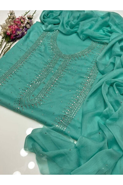 MYSMAR Green Colored Chiffon Top Bottom Dupatta - BPK1015 | Green