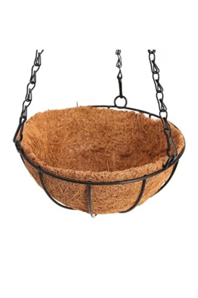 OEM Hanging flower basket, brown, steel + coconut fiber, with chain and hook, 20cm