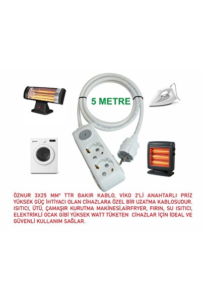 aryes Yanmaz Bakır 3x2.5 mm² TTR Uzatma Kablosu – Yüksek Güçlü Cihazlar İçin ...