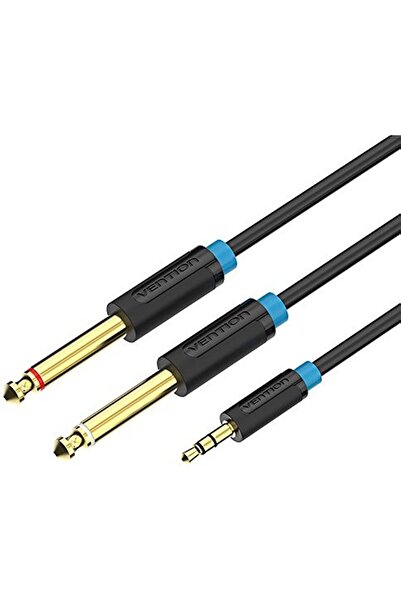 Vention Cablu audio 2m 4mm Jack 3.5 mm 3pin mufa tata - 2x Jack 6.3 mm mufa tata cupru aurit negru PVC VENTI