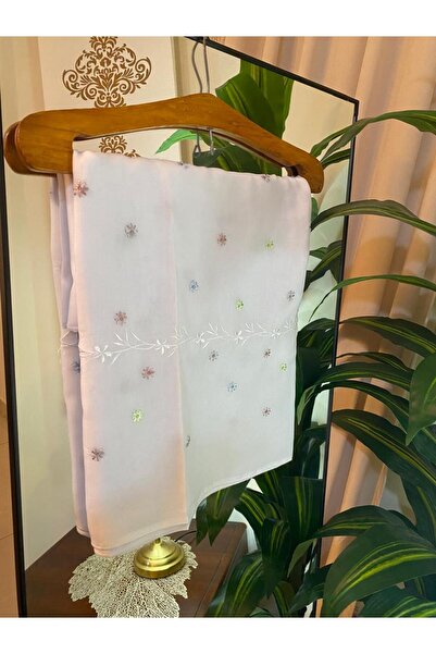Veil Designer A hijab made of Japanese fabric, hand-embroidered in Saudi Arabia, white and colored embroidery. Size: 60 * 190