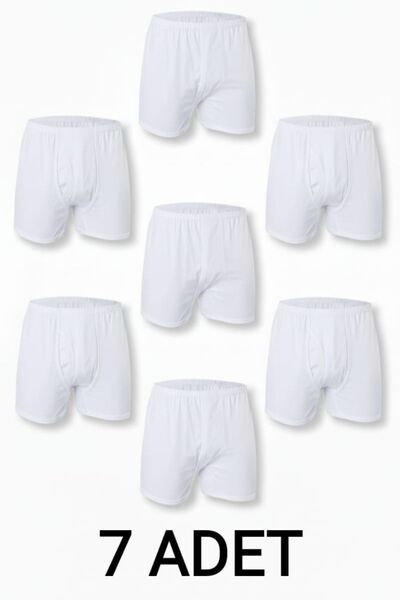 enmodaiçgiyim 7 Pieces White 100% Cotton Comfortable Cut Men's Long Underwear Boxer