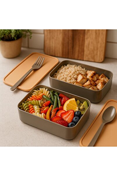 OEM 2 Compartment Food Storage Box - Spoon & Fork - Ideal for Lunch, Office, School