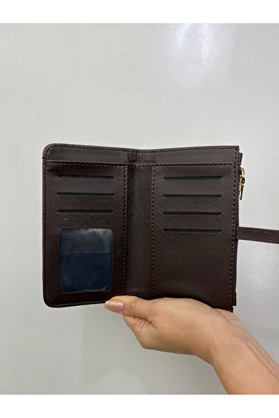 shiny ever Bitter Brown Knitted Motif Leather Women's Wallet Handbag with Gold Detail