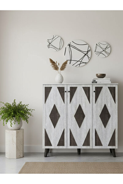 Bec4 Large Malaysian shoe cabinet (3 doors) - Modern design with geometric pattern