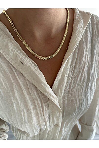 Charmist 14K Çelik Üzeri Altın Kaplama 60 cm Kuyumcu İşçiliği Yassı Zincir Kolye