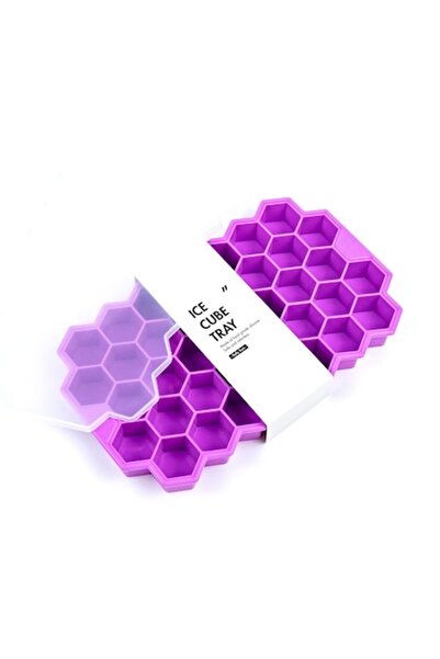 OEM Food-grade silicone hexagon ice cube tray with lid, 37 large 2.3 cm cubes - Violet