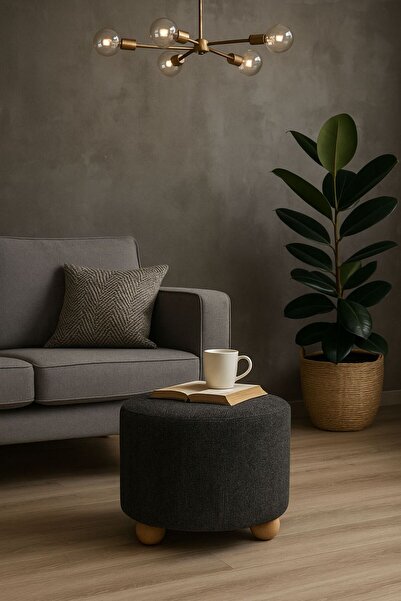 WEBPANYA Ahşap Ayak Geniş Oturum Bohem Özel Tasarım Dokuma Kumaş Puf Orta Seh...