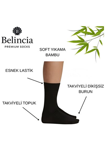 belincia Bambu Men's Socket Long Straight Black and Gray Socks Stitch-Free 6-Piece Pack (3 Black - 3 Gray)