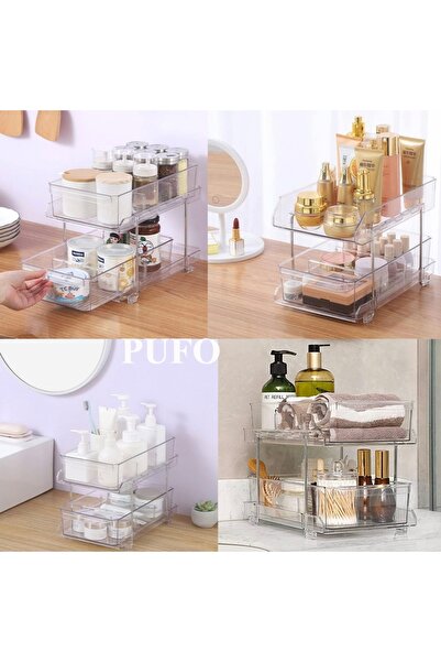 PUFO Multifunctional 2-Tier Organizer, 32 x 18.5 x 23 cm– Quick Access Storage Box for Home and Office