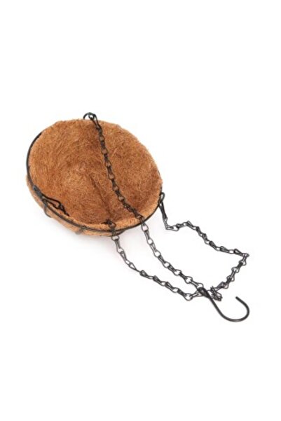 OEM Hanging flower basket, brown, steel + coconut fiber, with chain and hook, 30cm