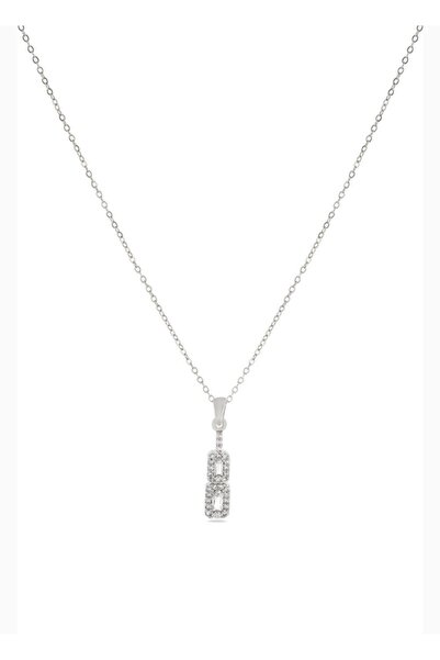 Çağla Accessories قلادة من الفولاذ باللون الفضي مع تفاصيل حجر الرغيف الفرنسي