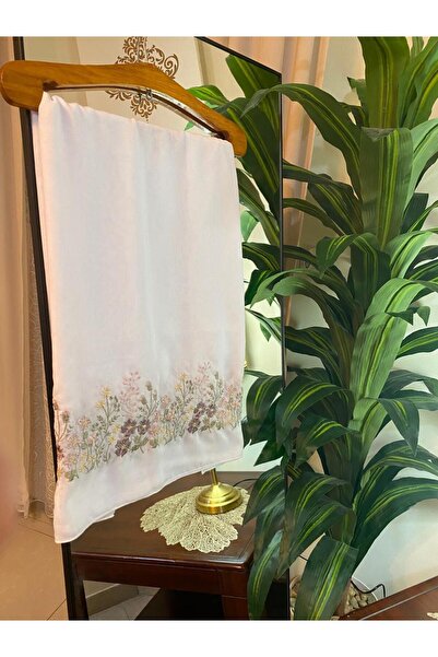 Veil Designer A hijab made of Japanese fabric, hand-embroidered in Saudi Arabia with white and colored embroidery. Size: 60 * 190