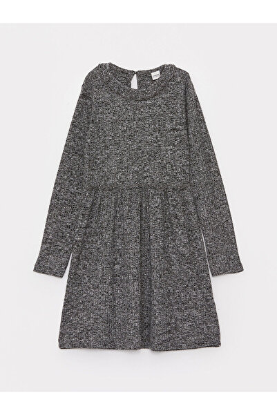LC Waikiki Gray Crew Neck Long Sleeve Girls' Dress