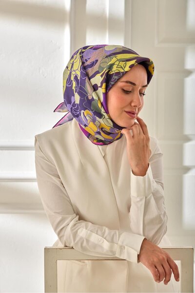 Silk Home Purple Fuchsia Floral Pattern Tivil Woven Pure Silk Scarf-Kvs0889