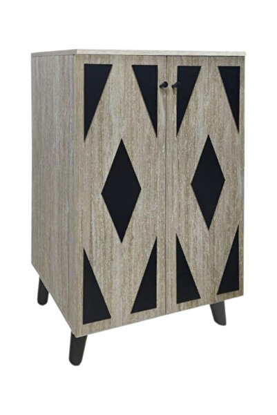 Bec4 Wooden shoe cabinet with two doors and a geometric pattern | Stylish entryway organization