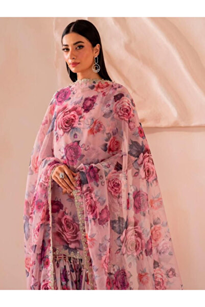 MYSMAR Pink Colored Lawn Cotton Top Bottom Dupatta - BPK1007 | Pink